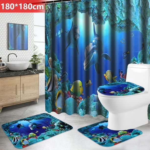 Halloween Help Shower Curtain Bath Floor Mat Lid Toilet Cover Pedestal Rug